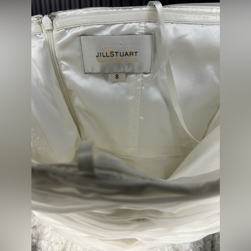 Women’s Jill Stuart Designer White Strapless Polyester Bow Midi Dress Size 8 - Picture 3 of 8